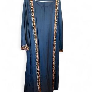 SHEIN Navy Long Sleeve Dress with Colorful Trim